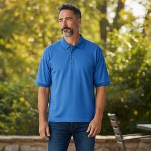 Tommy Bahama Men's XL Blue Striped Short Sleeve Polo Shirt